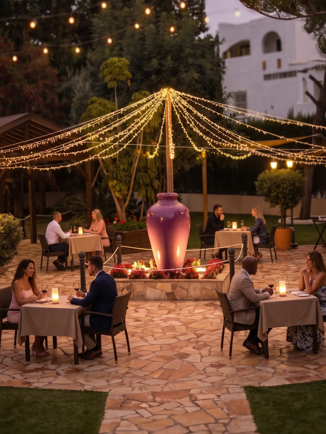 Cenas al aire libre en el jardín de Raíces